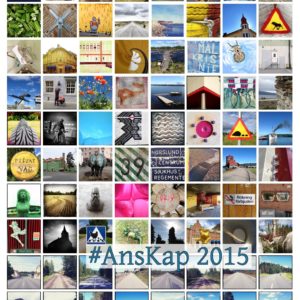 Viele bunte quadratische Fotos im Raster angeordnet auf einem hochkantigen Bild. Darauf im unteren Drittel der Schriftzug #AnsKap 2015 (Hashtag des Reiseprojekts)