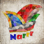 Karnevalls-Mütze-Grafik mit Polygonen in bunten Farben. Darunter der Schriftzug Narr mit drei R.