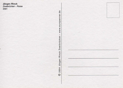 Leere Rückseite einer Postkarte mit Adressfeld, Titel des Motivs und zentraler Trennlinie.