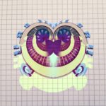 Hintergrund des Bilds ist kariertes Papier. Darauf bleckt eine Art künstliches Gesicht, das aus sphärischer Bearbeitung einer Fabrikfassade entwickelt wurde. Am Rand, den Wangen des Gesichts liest man den Schriftzug Brug