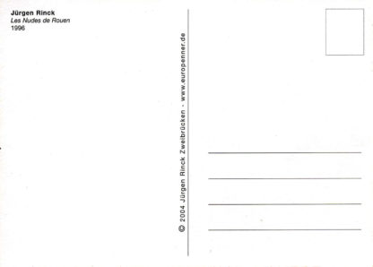 Postkartenrückseite. maske mit Adressfeld, Trennlinie, Titel, Künstlername und Briefmarkenrechteck