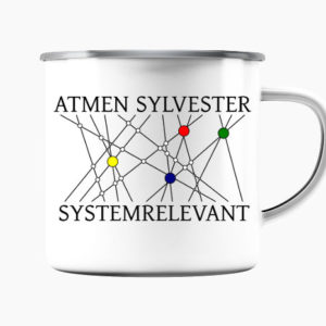 Anagram Atmen Sylvester mit Verbindungslinien zu Systemrelevant und bunten Zierpunkten an den Stellen, an denen sich die Linien zwischen den Buchstaben kreuzen.