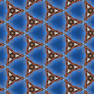 Rötlich bräunliche dreispitzsterne in einem Raster zu etwa drei mal vier Stück als Muster auf blauem strukturiertem Hintergrund.