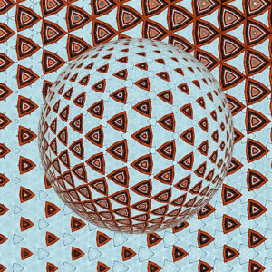 Abstrakte Struktur aus sich wiederholenden, abgerundeten Dreiecken. In der Mitte des quadratischen Bilds bilden die Dreiecke eine Kugelform, die durch simulierten Lichteinfall von rechts oben entsteht.