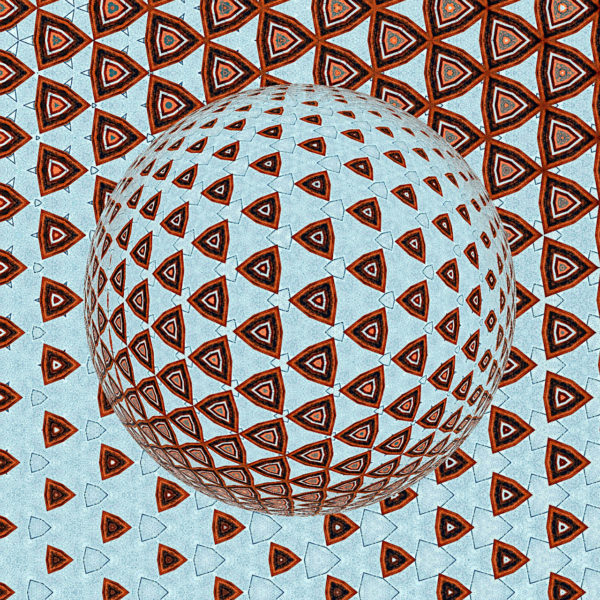 Abstrakte Struktur aus sich wiederholenden, abgerundeten Dreiecken. In der Mitte des quadratischen Bilds bilden die Dreiecke eine Kugelform, die durch simulierten Lichteinfall von rechts oben entsteht.