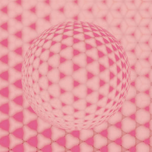 Aus gerundeten Dreiecksstrukturen bildet sich in steter, fraktaler Wiederholung eine Kugel mit rosa Grundton. Die Wiederholungsrhythmen suggerieren einen Lichteinfall von oben rechts.