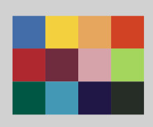 Farbpalette mit vier spalten und drei Zeilen verschiedener bunter Farbquadrate